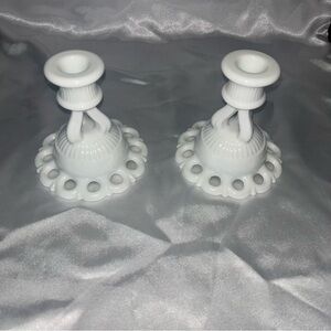 Westmoreland• Vintage Doric Milk‎ Glass Candlestick Holders (Set of 2)